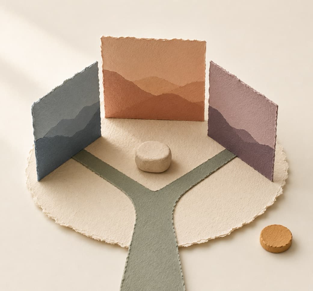 A paper thought laboratory presenting three imagined settings